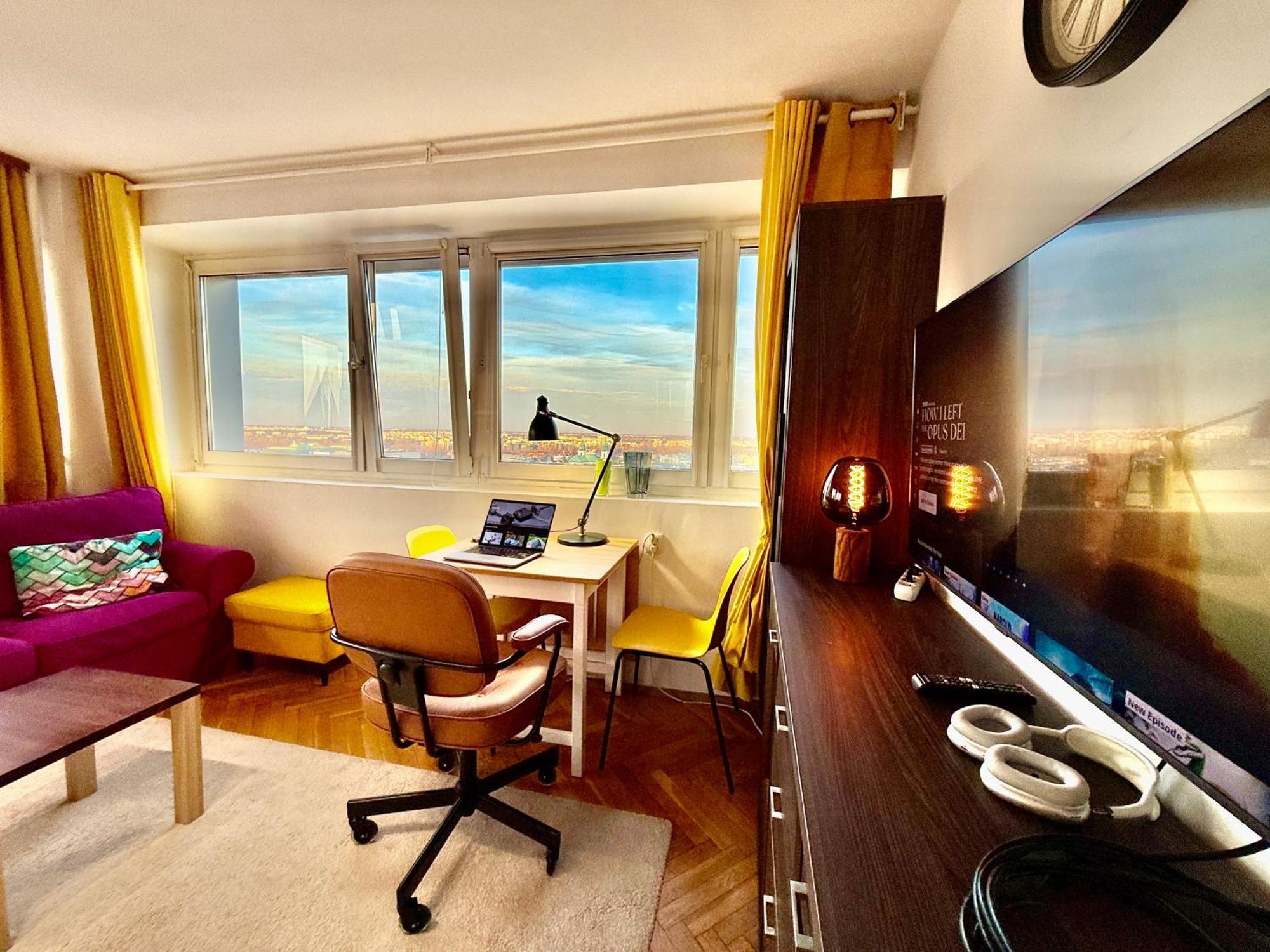 Super Apartment Yellow 2X Metro Fast Wifi 1 Gbs Netflix Panorama Miasta Warszawa Exteriör bild