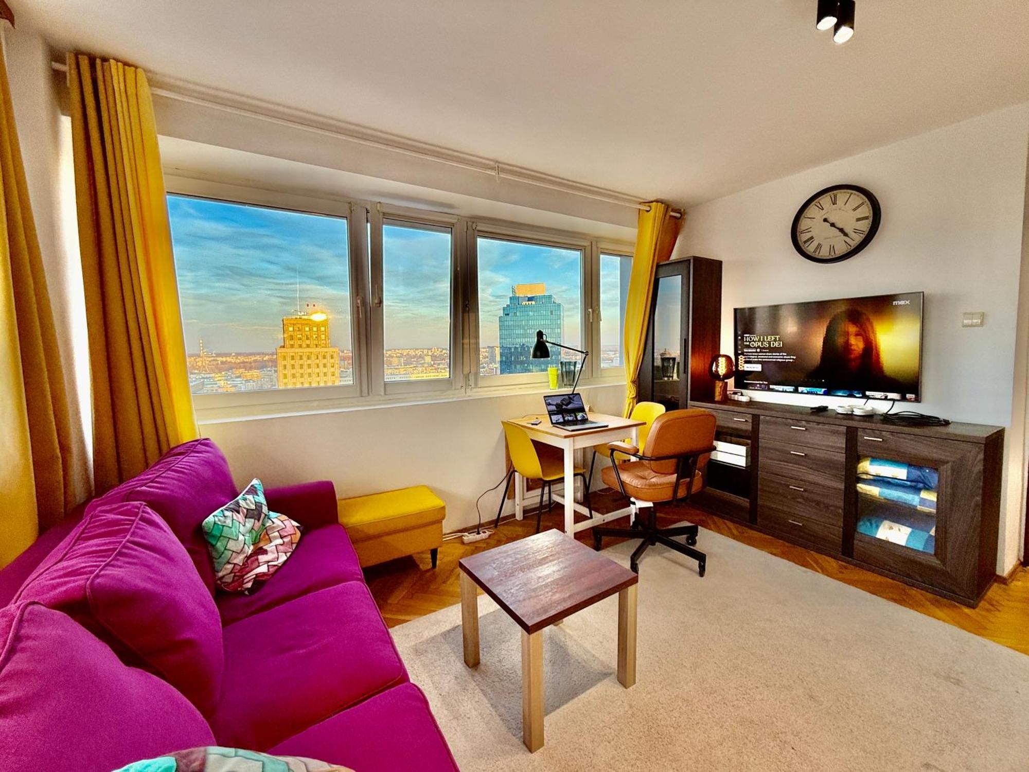 Super Apartment Yellow 2X Metro Fast Wifi 1 Gbs Netflix Panorama Miasta Warszawa Exteriör bild