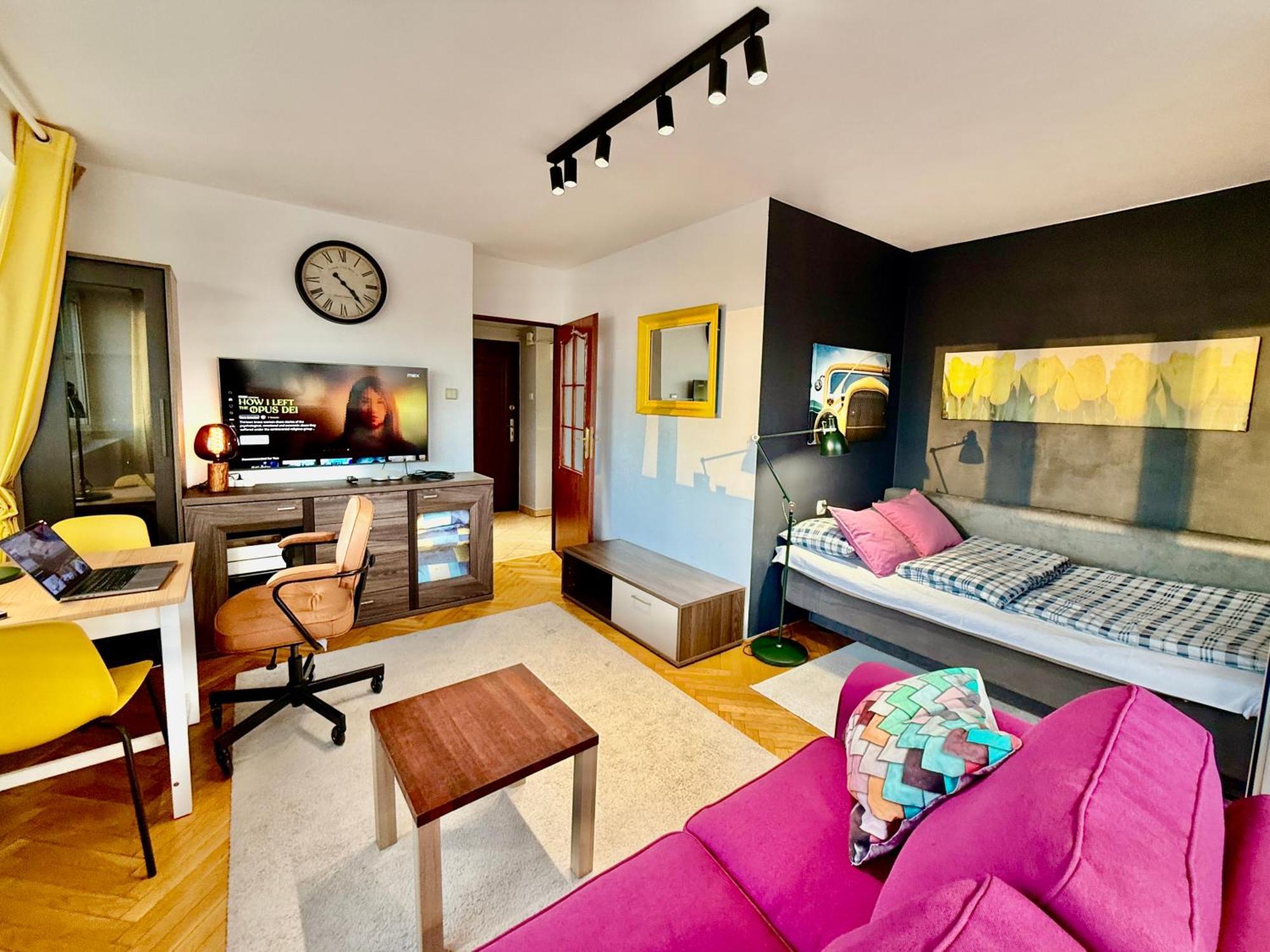 Super Apartment Yellow 2X Metro Fast Wifi 1 Gbs Netflix Panorama Miasta Warszawa Exteriör bild